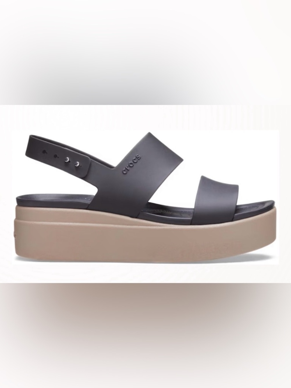 ❌SOLD❌[CROCS] Brooklyn Low Wedge Platform Sandals in Black & Mushroom Women's 8 - Picture 2 of 13